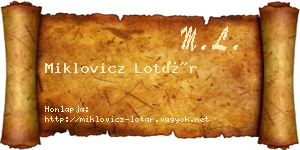 Miklovicz Lotár névjegykártya
